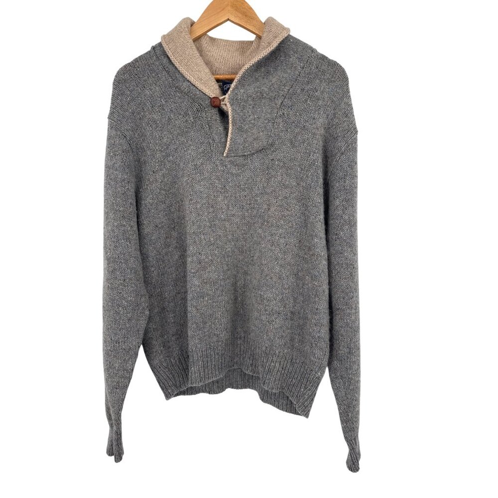 Boat House Row Mens Wool Blend Shawl Collar Sweater size XL Gray & Beige